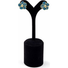 Pangu Renkli Mineli Çiçek Formlu Altın Renk Çelik Küpe