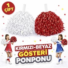 Noxsa 1 Çift Kırmızı - Beyaz Okul Gösteri Ponponları - Ekstra Dolgun