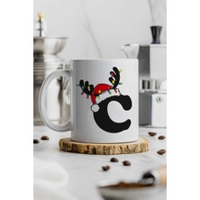 Yılbaşı Harf Baskılı Kupa Bardak, Kişiye Özel Harfli Seramik Kahve Çay Kupası, Yeni Yıl Hediye Kupa, Yılbaşı Temalı Baskılı Kupa Bardak