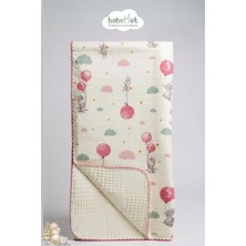 Özgürce Yumuşak 100% Pamuk Müslin Bebek Battaniyesi 100X100 Cm, Çift Taraflı Balonlu Tavşan Deseni