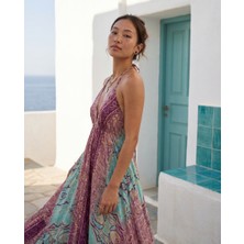 Fibula Zarif Otantik ve Bohem Bağlamalı Standart Beden Ithal Ipek Maxi Elbise 36-44 Bedenler Arası Olur