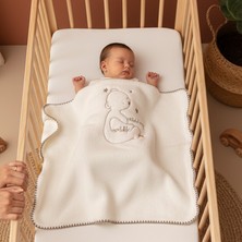 Mahfel %100 Welsoft Premium Kışlık Çift Katlı Oturan Ayı Bebek Battaniyesi Ekru