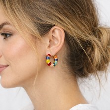 db DİLEK BAŞ TASARIM Çelik Gold Renkli Mineli Halka Küpe Kadın – Renkli Yazlık Modern Tasarım