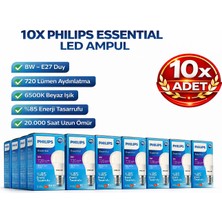 Kondel Aydınlatma 10 Adet Philips 8W E27 LED Ampul 6500K Soğuk Beyaz 720 Lümen