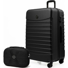 Louisiana Polo Büyük Boy Valiz + Makyaj Çanta Siyah-Siyah 1168