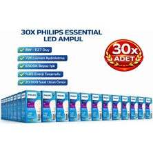 Kondel Aydınlatma 30 Adet Philips 8W E27 LED Ampul 6500K Soğuk Beyaz 720 Lümen