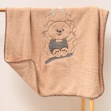 Mahfel %100 Welsoft-Polar Çift Katlı Premium Bebek Battaniyesi Sallanan Ayı Kahve