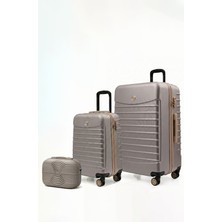 Louisiana Polo 2'li Valiz Seti Büyük Boy - Kabin Boy - Makyaj Taş-Bej 1168