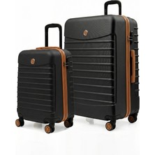 Louisiana Polo 2'li Valiz Seti Büyük Boy - Kabin Boy Siyah-Taba 1168