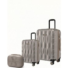 Louisiana Polo 2'li Valiz Seti Büyük Boy - Kabin Boy - Makyaj Taş-Bej 1167