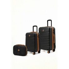 Louisiana Polo 2'li Valiz Seti Orta Boy - Kabin Boy - Makyaj Siyah-Taba 1168