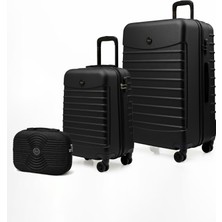 Louisiana Polo 2'li Valiz Seti Büyük Boy - Kabin Boy - Makyaj Siyah-Siyah 1168