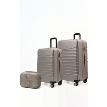 Louisiana Polo 2'li Valiz Seti Büyük Boy - Orta Boy - Makyaj Taş-Bej 1168