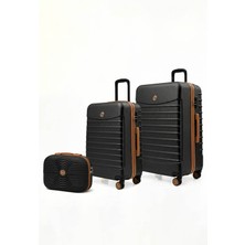 Louisiana Polo 2'li Valiz Seti Büyük Boy - Orta Boy - Makyaj Siyah-Taba 1168