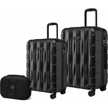 Louisiana Polo 2'li Valiz Seti Orta Boy - Kabin Boy - Makyaj Siyah-Siyah 1167