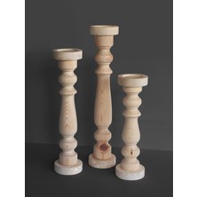 Yegane Concept Cilasız Ağaç 3'lü Dekoratif Şamdan Mumluk Torna El Işçiliği, 45-55-65 cm