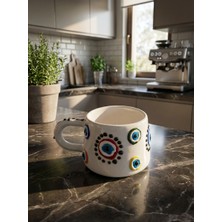 Nivra Grup Kupa Bardak–kabartmalı El Işlemeli-Renkli Nazar Boncuk DESENLI-190ML.-KAHVE Kupası Hediyelik