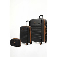 Louisiana Polo 2'li Valiz Seti Büyük Boy - Kabin Boy - Makyaj Siyah-Taba 1168