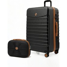 Louisiana Polo Büyük Boy Valiz + Makyaj Çanta Siyah-Taba 1168