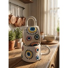 Nivra Grup 2'li Kupa Bardak–kabartmalı El Işlemeli-Renkli Nazar Boncuk DESENLI-190ML.-KAHVE Kupası Hediyelik Kupa