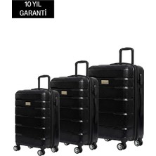 Nippon 3'lü Set Büyük Orta ve Kabin Boy %100 Polikarbon Valiz Karbon Siyah 1807