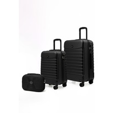 Louisiana Polo 2'li Valiz Seti Orta Boy - Kabin Boy - Makyaj Siyah-Siyah 1168