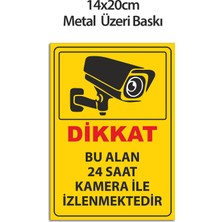 Bu Alan Kamera ile Izlenmektedir Metal Uyarı Tabelası 14X20CM – Isı Baskılı Dayanıklı Metal Levha, Güvenlik Kamera Uyarı Levhası