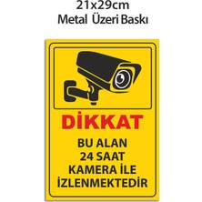 Bu Alan Kamera ile Izlenmektedir Metal Uyarı Tabelası 21X29CM – Isı Baskılı Dayanıklı Metal Levha, Güvenlik Kamera Uyarı Levhası