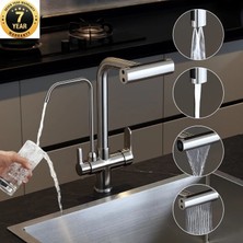 OEM Mutfak Eviye Bataryası Dual Flow Arıtma Çıkışlı Duş Şelale 4 Fonksiyonlu Nikel Renk