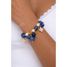 db DİLEK BAŞ TASARIM Doğal Taşlı Inci Detaylı Gold Charm Sallantılı Kadın Bileklik