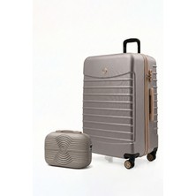 Louisiana Polo Büyük Boy Valiz + Makyaj Çanta Taş-Bej 1168