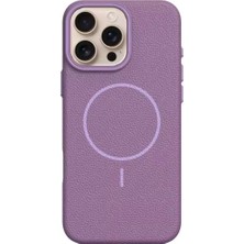 Gtc iPhone 15 Pro Max Uyumlu Magsafe Deri Görünümlü Mor Renk Silikon Kılıf Kapak