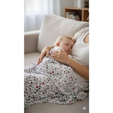 Özgürce Yumuşak Bambu Müslin Bez Örtü ve Battaniye Kalp Desen 120X120CM