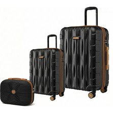 Louisiana Polo 2'li Valiz Seti Büyük Boy - Kabin Boy - Makyaj Siyah-Taba 1167