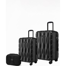 Louisiana Polo 2'li Valiz Seti Büyük Boy - Orta Boy - Makyaj Siyah-Siyah 1167