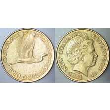 Banknoting Yeni Zelanda 2 Dolar 2001 Büyük Akbalıkçıl Temalı. Kraliçe Iı. Elizabeth.