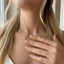 Vaoov 925 Ayar Gümüş Beyaz Taşlı Gold Çiçek Kolye