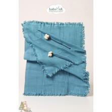 Özgürce Yumuşak ve Doğal 4 Kat Müslin Bebek Örtüsü 90X130 Cm, Saçaklı Rahatlık