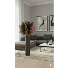 KRB Ahşap Dekoratif Antrasit Gri Ahşap Pampas Vazosu - 50 cm Pampaslar Dahil Değildir