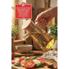 Pazarika Bambu Kapaklı Borosilikat Cam Yağdanlık 900 ml - Isıya Dayanıklı Akıtmaz Cam Yağlık Sirkelik