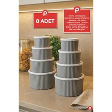 Pazarika 8'li Çizgili Yuvarlak Saklama Kabı Seti Bej (3l - 1.8l - 1l - 0.55L) Mikrodalga & Dondurucu Uyumlu