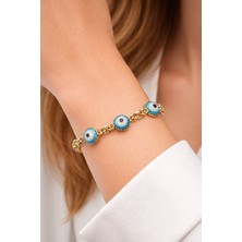 db DİLEK BAŞ TASARIM Çelik Gold Nazar Boncuklu Zincir Kadın Bileklik