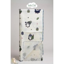 Özgürce Yumuşak ve Doğal 100% Pamuk Penguen Desenli Bebek Battaniyesi 80X90 cm