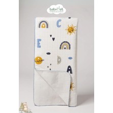 Özgürce Yumuşak Çift Taraflı Pamuk Müslin Bebek Battaniyesi 100X100 Cm, Renkli Harf Deseni