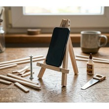 Genel Doğal Ahşap Minyatür Şövale Telefon Tutucu - Masaüstü Standı 20X10 cm