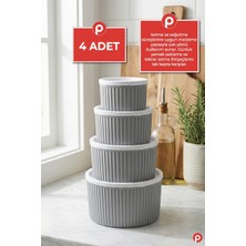 Pazarika 4'lü Çizgili Yuvarlak Saklama Kabı Seti Bej (3l - 1.8l - 1l - 0.55L) Mikrodalga & Dondurucu Uyumlu