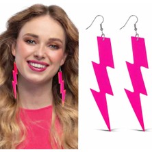 SiHako 80’ler 90&amp;#39;lar Neon Pembe Şimşek Küpe 10 cm