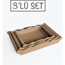 Yegane Concept Ham Mdf, Boyanabilir Dikdörtgen 3'lü Set Gondol Tepsi, 3 Boy Tepsi