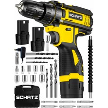 Schatz 12V Çift Akülü Çelik Şanzıman Bakır Sargılı Şarjlı Vidalama Matkap Sarı + 24 Parça Set