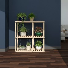 Genel 100X100 cm Masif Ahşap Çiçeklik Standı - Kahve & Bej Renk Seçenekli Çok Katlı Saksılık